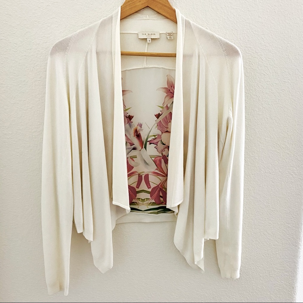 TED BAKER • White Viscose Cardigan with Printed Back - Size 4